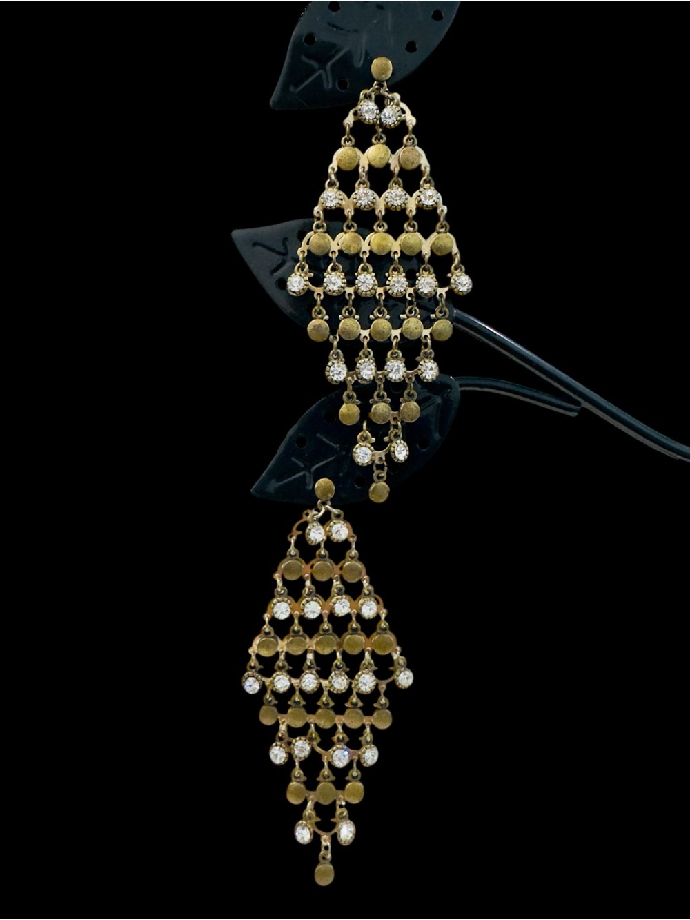 Vintage Style Gold Tone Rhinestone Chandelier Earrings Statement Dangle Glam